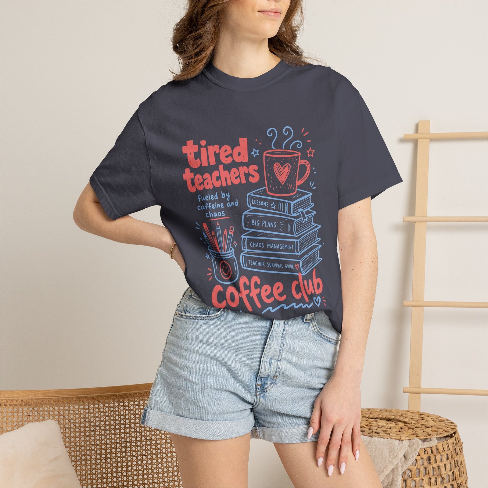 Tired Teachers Coffee Club T-Shirt - Image 59